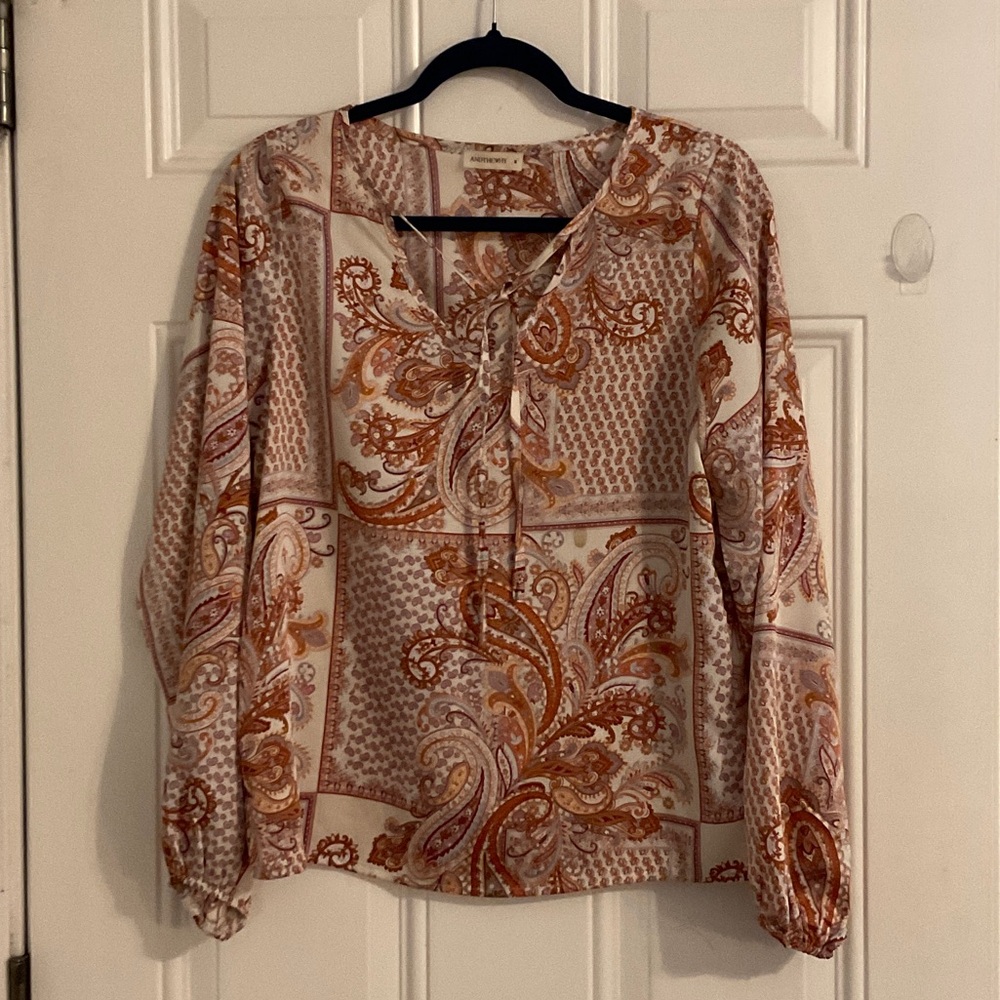 Elegant Paisley Women's Blouse - Cream and Brown